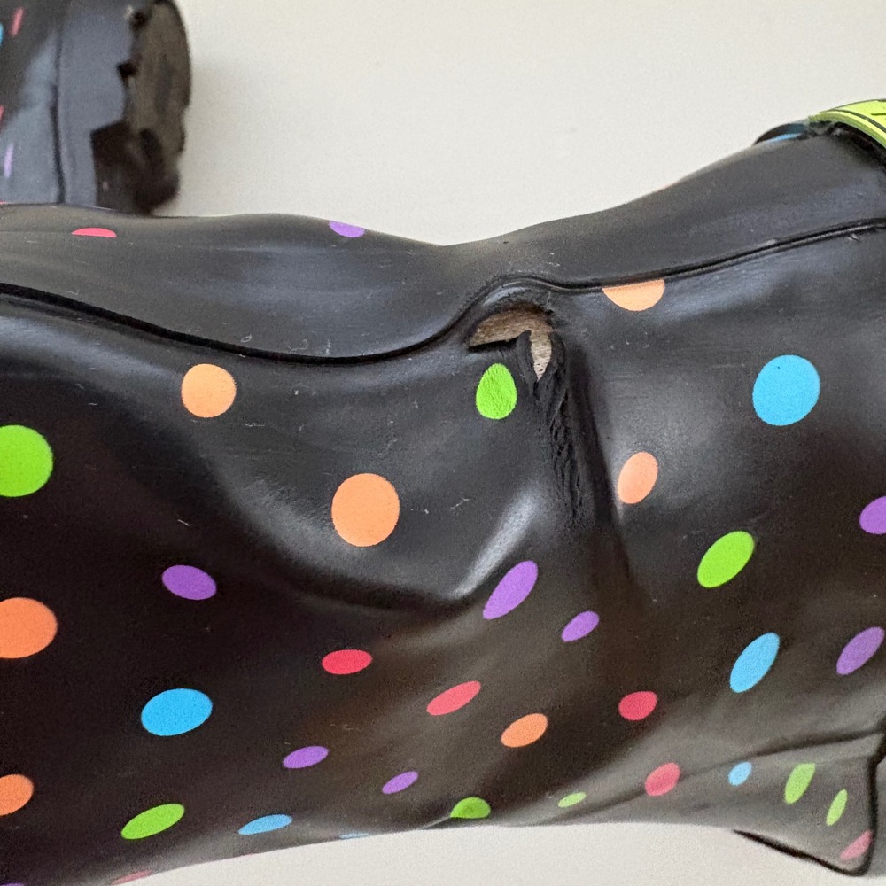 Western Chief Ditsy Dots Rain Boots Black Multi Color Polka Dot Waterproof Sz 8 - Picture 9 of 11